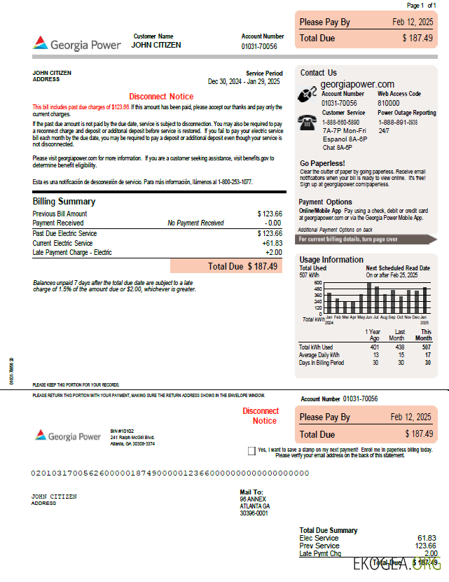 USA Georgia Power template in Word and PDF formats, version 2